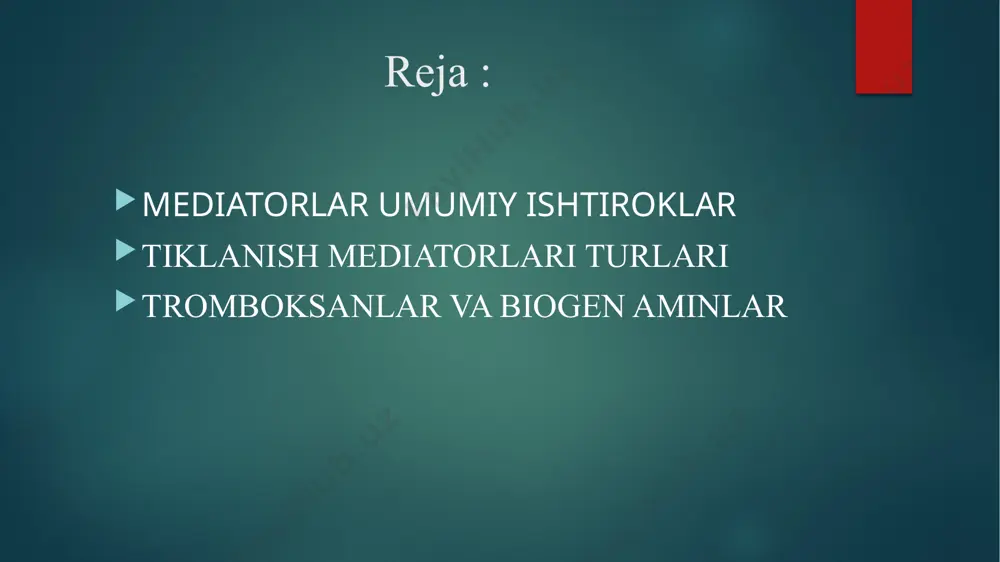 adi: mushaklarga qarshi ishtirok etish; tomir endotelial jarayonlar devor geçirgenligini; arteriyadan va venoz bosim ortishiga qism; kichik qonni ichish; og'riq va qichishish ko'rinishini olib kelishi; regeneratsiyasini va kollagen sintezini tezlashtirish. harakatlanish'lanish saytiga bradikinin plazma kirish kashf qilish. kinins - yallig'lanish mediatorlari og'riq. ular xijolat azob, qichima sabab, retseptorlari uchun jahlini keltirib chiqaradi. prostaglandinlar uyali yallig'lanish mediatorlari prostaglandinlar bo'ladi. ushba guruhi arakidonik kislota lotin bilan bog'liq. prostaglandinlar manbalari makrofaglar, trombotsitlar, granolisitlerin va monositler bo'ladi. prostaglandinlar - yallig'lanish mediatorlari, yordam ko'rsatuvchi: og'riq retseptorlari rag' davolash; tom; ekssudativ jarayonlari uchun; jarohatni qotib zarar; patologik zonasiga leykotsitlar harakatini jadallashtirish; shishib ziyoda. lokotrienlerin biologik faol yordam, yangi tashkil topgan mediatorlar mansub. bu qolgan immun tizimi zudlik javob irritan uchun organizm bilan emas, deb. lo'kotrienler daromad tomir o'tkazuvchanlik va leykotsitlar kasalliklari zonasida kirishni ta'minlaydi. kasallik'lanish og'riq ibtido muhim korxona ega. moddalar eritsitlar boshqa barcha qonchalarida sintez, va o' tanapka, qon va yog' ishlab chiqarish adventitia ham …