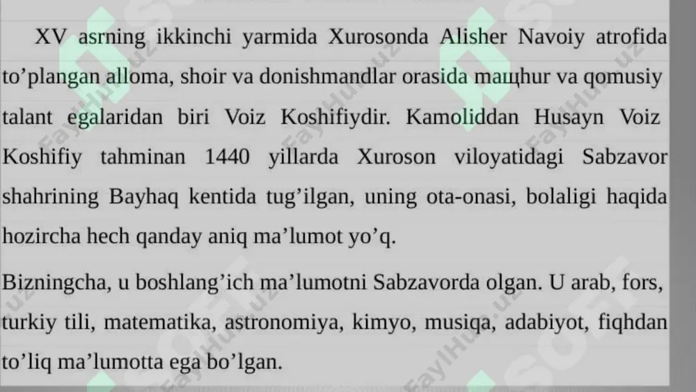 hqa mamlakatlardagi vaziyat, dushman kirdikorlari, mudofaa masa- lalari va h.k.lar haqida va'z aytganlar. ix asrdan keyin bu vazifalar maxsus kasb egalari – voizlar zimmasiga yuklatilgan. ix asrdan boshlab xalg' oldida nutg' so'zlash maxsus kasb egalari-so'z ustasi bo'lgan voizlar zimmasiga yuklatilgan. markaziy osiyoda voizlik san'ati xazinasiga dastavval bahovuddin valad (xiii asr), jaloliddin rumiy (xiii asr), husayn koshifiy, muin voiz (xv asr) kabi so'z ustalari g'oyat boy hissa qo'shganlar. 12 xii asrdan boshlab voizlik san'ti nazariyasi va amali¸tini talg'in va tavsif etadigan ko'plab ilmiy, tarixiy uslubiy risolalar ¸ezilgan. bo'lar g'atoriga muhammad rafig' voizning “avbob ul-jinon”, voiz shirvoniyning “ahsan ul-ahodis”, muhammad voizning “hidoyat ul-tag'vim”, ªuraysh saidiyning “anis ul-voizin”, voiz samarg'andiyning “ravozat ul-voizin”, ªozi o'shiyning “miftog' ul-najjix”, voiz koshifiyning “dah majlis”,”mahzan ul-insho” kabi asarlari kiradi. shuningdek, tarixchi, shoir, muhaddislarning asarlarida ham voizlik san'atiga alog'ador ba'zi fikrlar bilan etilgan. chunonchi, tarixnavis ali yazdiyning “zafarnoma”sida, navoiyning “majolis un-nafois”, “mantig' ut-tayr”, “mahbub ul- g'ulub”, “xamsa”, “chor devon” …