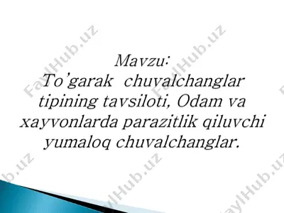 to‘garak chuvalchanglar (nemathelminthes) taqdimoti — PPT