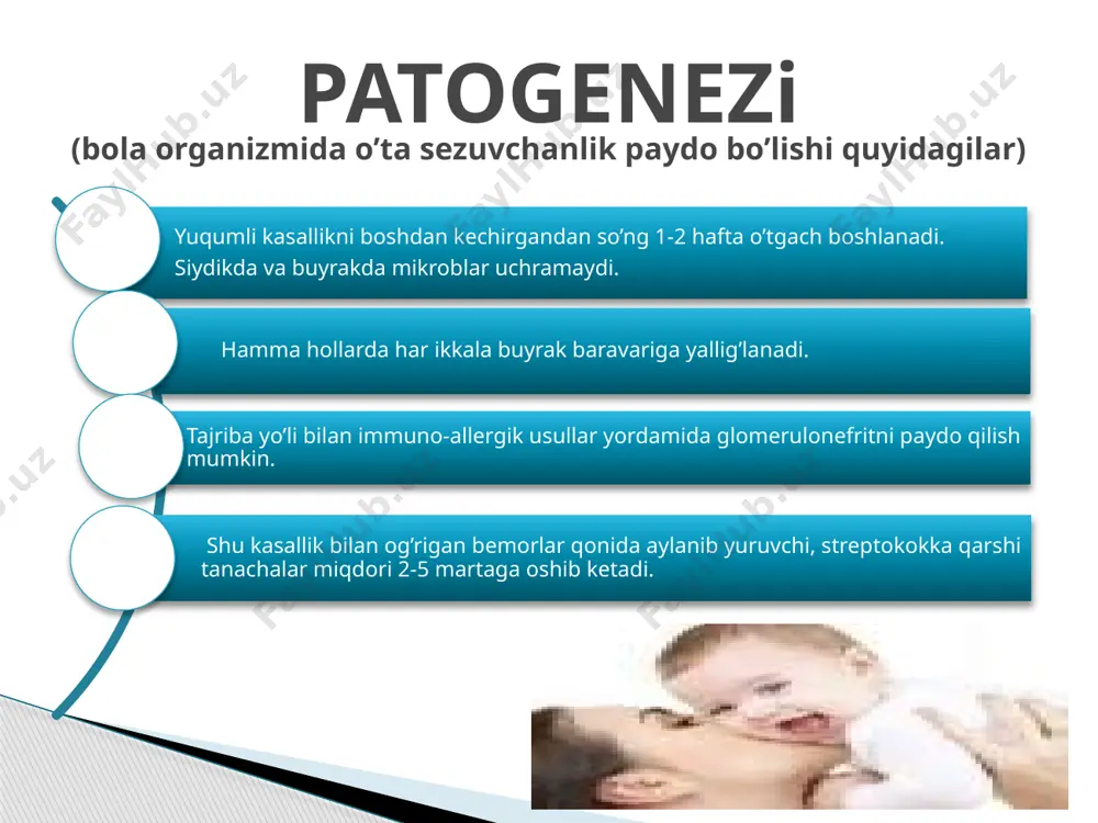 jalari umumiy qon tahlili -leykotsitoz -echt oshishi -leykotsitar formulaning chapga siljishi -anemiya diagnostikasi -ph 6.2-6.9, bakteriuriya -leykotsituriya va faol leykotsitlar topiladi nicheporenko sinamasi zimnitskiy sinamasi adis-kakovskiy sinamasi bakteriologik tekshiruv prednizalon sinamasi umumiy siydik tahlili uzi instrumental tekshiruv natijalari -ekskretor urografiya -sistografiya -buyrak arteriyasi angiografiyasi -urologik tekshiruvlar -ginekologik tekshiruvlar renografiya kompyuter tomografiya davolash antibakterial terapiya -penitsillin guruhi -sefalosporin guruhi -ftorxinolonlar -makrolidlar -uroseptiklar konservativ davo -dezintoksikotsion terapiya -immunostimulyatorlar -vitaminterapiya -sanatoriya-kurort terapiya zarur bo’lganda operativ davo -siydik yo’llaridagi infeksiya o’chog’ini bartaraf etish -tana reaktivligini kuchaytirish -o’tkir piyelonefritni to’liq davolash -homiladorlarda belgisiz bakteriuriyani vaqtida aniqlash profilaktikasi e’tiboringiz uchun rahmat image3.jpeg image12.jpeg image13.jpeg image14.jpeg image15.jpeg image16.jpeg image18.jpeg image17.jpeg image20.jpeg image21.jpeg image22.jpeg image19.jpeg image2.jpeg image23.jpeg image24.jpg image25.jpg image26.jpg image27.jpg image28.jpeg image29.jpeg image30.jpeg image31.jpeg image32.jpeg image33.jpeg image34.jpeg image35.jpeg image36.jpeg image37.jpeg image38.jpeg image39.jpeg image40.jpeg image41.jpeg image42.jpeg image43.jpeg image4.png /docprops/thumbnail.jpeg
