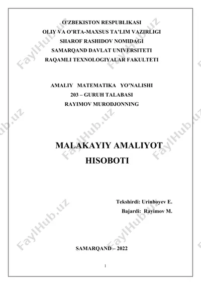 oddiy matematik modellarning sintezi — DOCX