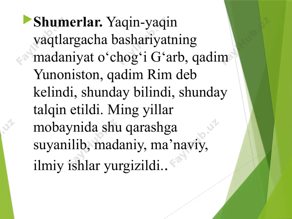 i vaqtlardagi ilmiy izlanishlar avestoning avval xorazm (markaziy osiyo) da paydo bo‘lib, so‘ng eron va hindistonga tarqalgan, deya taxmin qilishga asos beradi. uning asoschisi zardusht, ergashuvchilar esa zardushtiylar sanaladi. zardushtiylar axuramazdaga sig‘inish bilan birga quyosh, olovga, suv, zamin va taqdirga topinishgan. hozirgi kunda zardushtiylikning dunyo bo‘ylab 129 000 dan ziyod vakillari bor. “avesto” matni 21 ta kitobdan iborat bo‘lgan. unda dunyoni boshqaruvchi ikki kuch – axuramazda va axriman haqida batafsil so‘z yuritiladi. axuramazda ezgulik, axriman esa yovuzlik homiysi. ular o‘rtasida mangu jang borad avesto” matnida dastlab ohang uyg‘unligi saqlangan. keyinchalik matnning 5 dan 3 qismi yo‘qolgan (aleksandr makedonskiy o‘rta osiyoga bostirib kelganda “avesto”ni yo‘q qilishga harakat qilgan va bunga qisman erishgan. vii asrdan boshlangan arablar bosqini davrida yana shu hol yuz bergan. umuman, bir xalq boshqa xalqlar ustiga bostirib borib, ularni yengib, ustidan hukmronlik qilar ekan, odatda, mahalliy xalq tarixini, tarixni bilguvchilarni, ziyolilarni, o‘qimishlilarni yo‘qotishga urinadi qadimgi hind adabiyoti. “mahabhorat” …