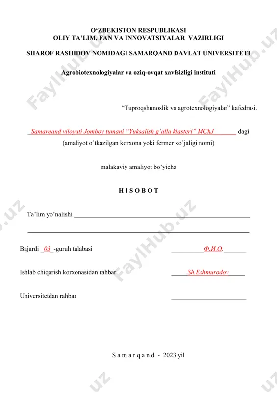 “yuksalish g’alla klasteri” mchj bo‘yicha amaliyot hisobot - Page 3