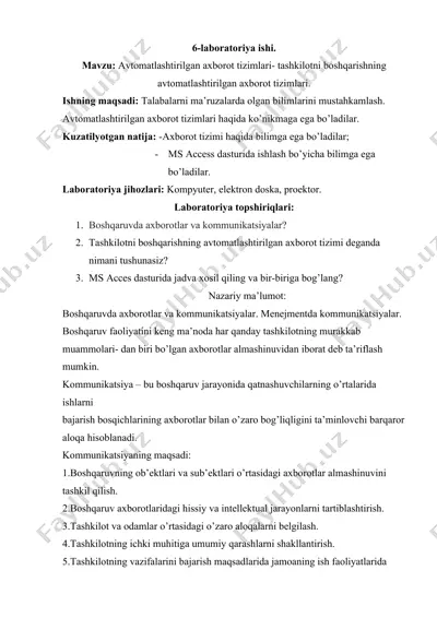 avtomatlashtirilgan axborot tizimlari laboratoriya ishi — DOCX