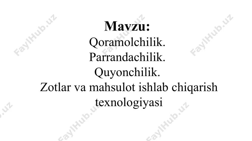 uqalar yetarlidir. qoramolchilik mamlakatimizda ishlab chiqariladigan chorva mahsulotlarining asosiy qismini beradi, sutning 100 % ini, go‘shtning 70%ini bundan tashqari qoramollardan dehqonchilik uchun eng zarur bo‘lgan mahalliy o‘g‘it olinadi. qoramollarni klassifikatsiyasi qoramollarni klassifikatsiyalash zoologik, kraniologik va xo‘jalik foydali belgilariga qarab amalga oshiriladi. qoramol o‘zining biologik xususiyatlariga ko‘ra tarkibida klechatka ko‘p bo‘lgan o‘simlik ozuqalarini hamda oziq-ovqat chiqindilaridan yaxshi foydalanadi. u oqsilsiz azotli moddalarni hayvonot oqsiliga aylantira oladi va proteinga bo‘lgan talabining uchdan bir qismdan ko‘prog‘ini ana shu moddalar bilan qondirishi mumkin. qoramollarning biologik hususiyatlari a).turli,tabiiy-iqlim sharoitlariga moslashuvi. b).turli texnologiyalarga va saqlash usullariga ko‘nikishi. v) yuqori sut go‘sht mahsuldorligi. g) oshqozoni 4 kamerali, kavshovchi hayvon bo‘lib, arzon, hajmli va dag‘al ozuqalarni hazm qilib, sut va go‘shtga aylantirib beradi. d) poliektrikligi yil davomida buzoq olib sut ishlab chiqarishning mavsumiyligiga barham berilgan. y).xo‘jalikda uzoq muddat samarali foydalanish imkoni. j) turli yuqumli va gijja kasalliklariga chidamliligi(o‘z vaqtida oldi olinsa). qora ola golitin zoti qizil ola golitin …