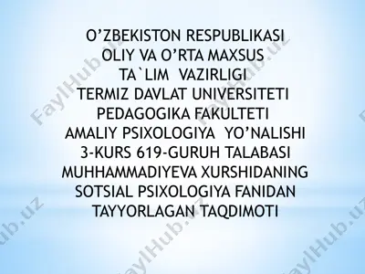 sotsial psixologiya fanidan tayyorlagan taqdimot — PPTX