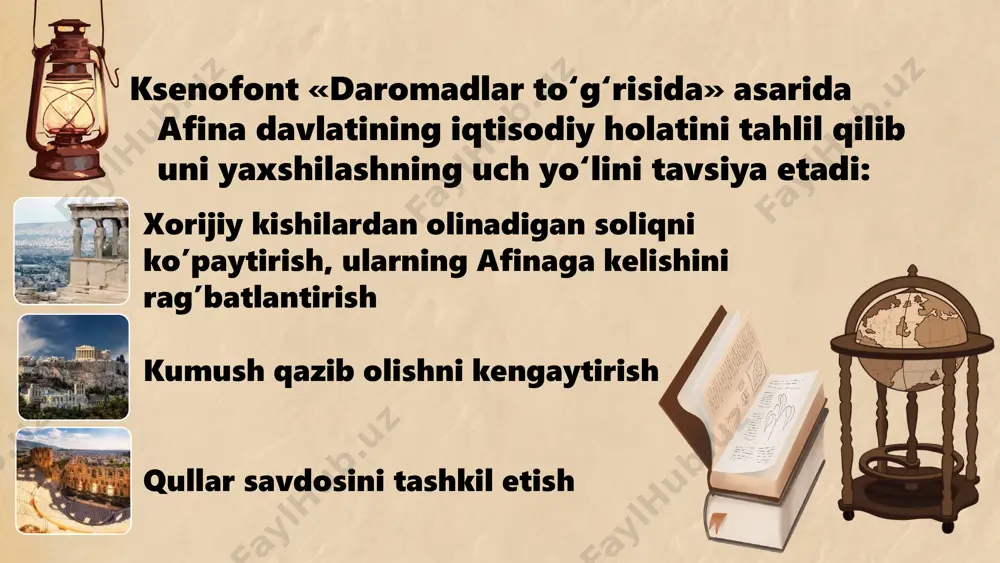 uncha e’tiborli bo’lmagan mashg’ulotlar turiga kiritdi. platon birinchilardan bo’lib bahoning asosi va darajasi to’g’risidagi savolni o’rtaga tashladi. uning fikricha, baho davlat hokimiyati tomondan tartibga solinib turilishi kerak, bundan tashqari, asos sifatida shunday baho olinishi kerakki, u o’rtacha foyda olishni ta’minlasin. aristotelning iqtisodiy qarashlari. aristotel (m. o. 384–322 y.) asarlari «nikomaxova etikasi» va «siyosat» aristotel loyihasining o’ziga xosligi shundan iboratki, unda xo’jalik va kishilar faoliyatining barcha turlari (mayli u: erkin fuqarolar bajaradigan boshqaruv-nazorat funkstiyasi bo’lsin yoki yer egalari, chorvador, hunarmandlar, savdogarlar bo’lsin) har bir toifa yashash vositalaridan foydalanishi va boylik topishi nuqtai nazardan tahlil qilinadi. aristotel boylik topish va ehtiyojlarni qondirish usullari to’g’risida fikr yuritib, ekonomika va xrematistika tushunchalari farqini ajratib ko’rsatib beradi. ekonomika – aristotel tushunchasi bo’yicha – bu, eng avvalo, dehqonchilikdagi kishilarning hamda hunarmandchilik va mayda savdo bilan band bo’lganlarning asosiy va sharafli faoliyatidir. uning maqsadi insonning eng muhim ehtiyojlarini qondirish hisoblanadi. xrematistika – bu yirik savdo yo’li bilan …