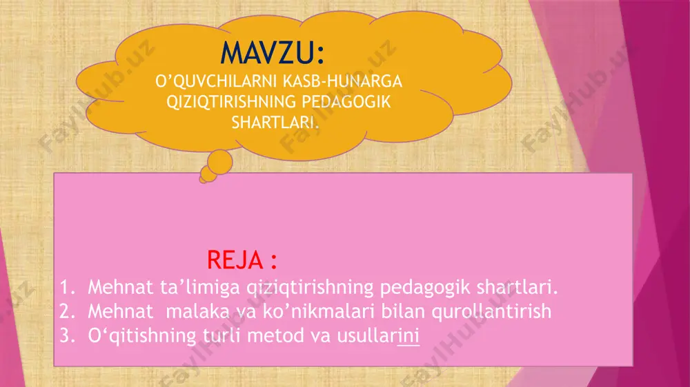 o‘pgina hollarda og‘zaki instruktaj bilan qo‘shib olib boriladi. darsda instruksion kartaning mavjud bo‘lishi og‘zaki instruktaj vaqtini ancha qisqartiradi, savollarni deyarli istisno etib, mustaqil ishlashga o‘rgatadi. yo’riqnoma (instruksiya) xaritalaridan keng foydalanish lozim. mehnat malaka va ko’nikmalari bilan qurollantirish. o’quvchilarni tarbiyalash va ularni bo’lajak amaliy faoliyatga tayyorlashda mehnat malakalari va ko’nikmalari katta rolь o’ynaydi. qo’yi sinf o’quvchilariga mehnat ta’limini berish vazifalaridan biri ularda bir qator mehnat malakalari va ko’nikmalarini shakllantirishdir. mehnat malakalari va ko’nikmalari natijasi bo’lib qolmay balki, o’quvchilarni mehnat faoliyatiga, ijtimoiy foydali ishlab chiqarish mehnatini bajarishga jalb qilish sharti hamdir. mehnat malaka va ko’nikmalarini shakllantirish qo’ydagi bosqichlardan tarkib topadi: a) boshlang’ich tushuncha bilimlarni egallashda b) mehnat ish turlarini sinov uchun bajarishda v) ish harakatlarini amalda bajarishda g) yakun xulosa chiqara olgan hollarda shakllanadi ilmiy texnik tafakkurning borgan sari yoshlarning fan-texnikaning jo‘shqin rivojlanishida faol ishtirok etishlari faqat ta’lim mazmunini emas, balki o‘qitish jarayonining usuli va tashkil etilishini, o‘qishga qiziqishini, ijodiy qobiliyatini, egallagan …