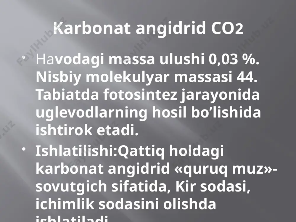 nomini olgan no2 ning gaz va muzli muhitdagi holati. no2 ning ishlatilishi asosan nitrat kislotaolishda va uning asosida turli xil dorivor preaparatlar, portlovchi vositalar, erituvchilar, tolalar olishda ishlatiladi. qimmatli azotli o’g’it olishda qo’llaniladi. image2.png image3.png /docprops/thumbnail.jpeg