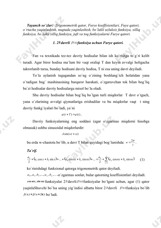 x cos ) x ( f 1 a 0 = l , dx ) x ( f 1 a 2 0 0 ò = p p , nxdx cos ) x ( f 1 a 2 0 n ò × = p p ò × = p p 2 0 n nxdx sin ) x ( f 1 b [ ] p p , x ) x ( f - = 0 2 x xdx 1 dx ) x ( f 1 a 2 0 = = = = ò ò - - - p p p p p p p p p 0 nxdx sin n 1 n nx sin x 1 nxdx cos x 1 nxdx cos ) x ( f 1 a n = ú ú û ù ê ê ë é - × = × = × = ò ò ò - p l p l …