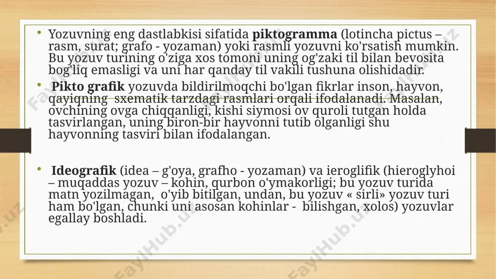 qulayliklarga ega edi, ammo 1940-yilda sho'rolar muammosiga kiril alifbosiga o'tishga qaror qilishdi. * arab yozuvi 1929-yilgacha. * lotin yozuvi 1929-1940-yillar. * rus grafikasi 1940-1995-yillar. * rus va lotin grafikasi 1995-2014-yillar. * 1993-yil o'zbekiston respublikasi oliy majlisi lotin alifbosini milliy yozuv sifatida qabul qilingan va bu yozuvga o'tishga qaror qildi. lotin alifbosi o'zbek xalqi mustaqilligining bir belgisi sifatida namoyon bo'ldi. e’tiboringiz uchun rahmat image3.png image4.png /docprops/thumbnail.jpeg