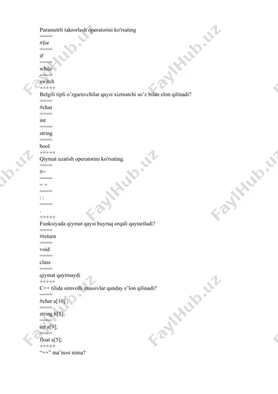 parametrli takrorlash operatorini ko'rsating — DOCX