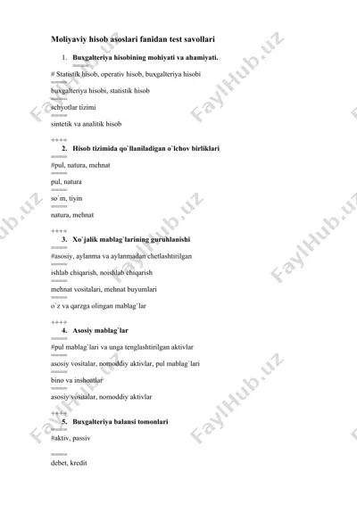 moliyaviy hisob asoslari fanidan test savollari — DOCX