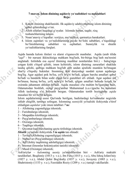 islom dinining aqidaviy yoʻnalishlari va maktablari — DOCX