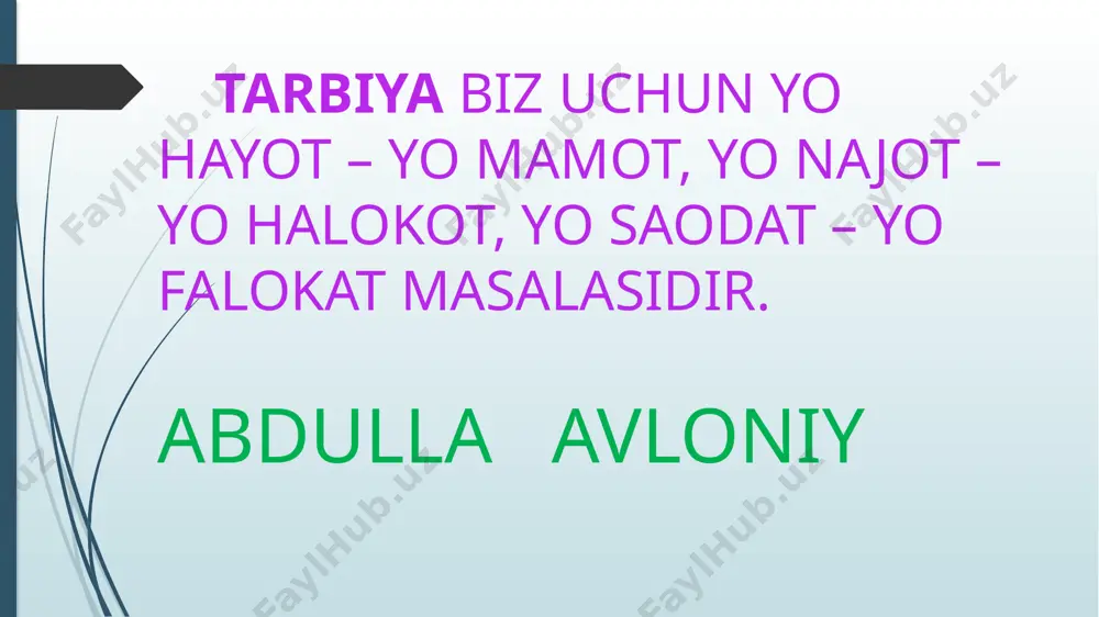 ltirish, da’vat etish, sabab bo’lish, ishtiyoq va havas uyg’otuvchi metodlar bu toifaga jamlangan, tarbiya tajribasida ko’p qo’llaniladigan va yaxshi natijalar beradigan metod hisoblanadi. bu guruhga musobaqalar uyushtirish, rag’batlantirish va jazolash kiradi. rag’batlantirish-tarbiyalanuvchi xulq-atvoriga beriladigan ijobiy baho bo’lib ezgulikka, komillika undovchi va yetaklovchi usuldir. jazolash-tarbiyalanuvchidagi salbiy xususiyatlarga berilgan baho va uni to’zatish yo’llarini aniq ko’rsatib beruvchi usullar yig’indisidir. jamoa haqida tushuncha. jamoa (lotincha «kollektivus» so’zining tarjimasi bo’lib, yig’ilma, omma, birgalikdagi majlis, birlashma, guruh) bir necha a’zo (kishi)lardan iborat bo’lib, ijtimoiy ahamiyatga ega umumiy maqsad asosida tashkil topgan guruh demakdir. zamonaviy talqinda «jamoa» tushunchasi ikki xil ma’noda ishlatiladi. birinchidan, jamoa deganda bir necha kishilarning muayyan maqsad yo’lida birlashuvidan iborat tashkiliy guruhi tushuniladi (masalan ishlab chiqarish jamoasi, zavod jamoasi, o’quv yurti jamoasi, xo’jalik jamosi va hokazo). ikkinchidan, jamoa deganda yuqori darajada uyushtirilgan guruh tushuniladi. chunonchi, o’quvchilar jamoasi yuqori darajada uyushtirilgan birlashma hisoblanadi. abu ali ibn sino ijtimoiy muhitning shaxsni shakllantirishdagi rolini yuqori baholaydi. …