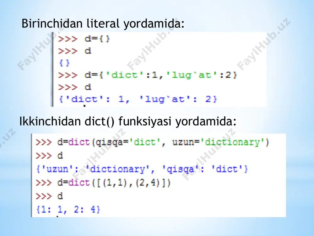 pythonda lug’at(dict)lar bilan ishlash - Page 4
