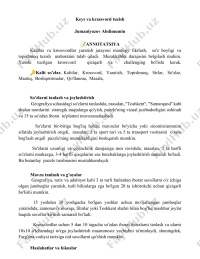 krossvordlar yaratish — DOCX