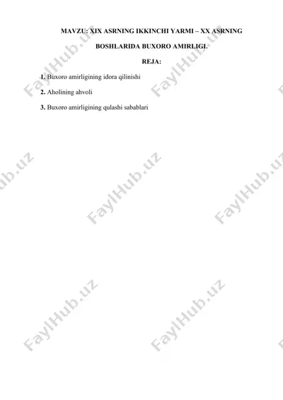 xix asrning ikkinchi yarmi – xx asrning boshlarida buxoro amirligi — DOCX