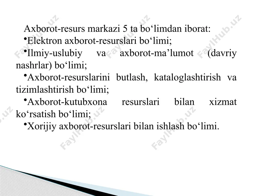 -xorijiy tilda 10601 9954 93 1080 2639 22 10638 9959 93 1089 2640 22 2020/2021 oʼquv yildagi jami adabiyotlar hisoboti axborot-resurs markazi 8 elektron adabiyotlar soni (dona) disklarga yozilgan adabiyotlar oʼquv uslubiy majmualar raqamlashtirilgan adabiyotlar 1 2 3 4 5 6 7 8 elektron oʼquv zali jami elektron oʼquv zali jami tаtu professor-oʼqituvchilari tomonidan taqdim etilgan institut tomonidan raqamlashtirilgan jami hammasi 1504 1504 566 566 8000 1588 9588 11658 аxborot-resurs markazi oʼquv zalidagi elektron adabiyotlarning umumiy soni axborot-resurs markazi 9 axborot-resurs markazida talabalar foydalanishi uchun 69 dona kompyuter mavjud. kompyuterlarning barchasi internet jahon axborot tarmog‘iga ulangan bo‘lib bir vaqtda 320 ta talabalarga xizmat ko‘rsatish imkoniyatiga ega, shaxsiy va har xil chetki saytlarga kirish uchun cheklovlar qo‘yilgan. armda “xorijiy adabiyotlar va ilmiy izlanuvchilar” o‘quv zali tashkil etilgan bo‘lib, unda institut professor-o‘qituvchilarining ilmiy ishlari, dissertatsiya, aftoreferatlar va ilmiy jurnallar saqlanadi. bundan tashqari, o‘quv zalda 10 dona kompyuterlar o‘rnatilgan va ularda scopus, web …