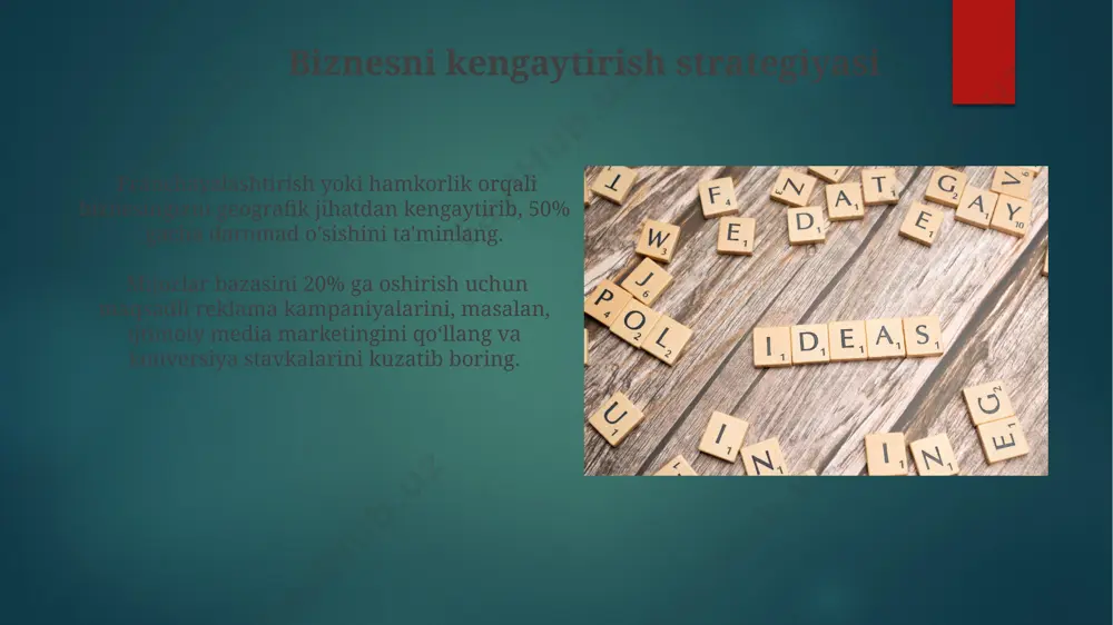 ar tarqatish orqali pul topishingiz mumkin. fikrni shakllantirish va bozor tadqiqoti 9-sinf o'quvchilari uchun 30 ta potentsial mijozni aniqlash va ularning ehtiyojlarini tahlil qilish orqali bozor tadqiqotini boshlash muhim; bu biznes g'oyasining muvaffaqiyatini oshiradi. bozor hajmini va o'sish sur'atini aniqlash uchun statistik ma'lumotlardan, masalan, davlat statistika qo'mitasi ma'lumotlaridan foydalanish samarali bo'ladi. muammolarni hal qilish va qiyinchiliklarni yengish kichik biznes uchun moliyaviy rejalashtirishda 2 yillik byudjetni yaratish va har chorakda 1 marta korxonaning rentabelligini tahlil qilish xatarlarni kamaytiradi va biznesning turg'un rivojlanishini ta'minlaydi. muammolarni hal qilishda 5 dan ortiq potentsial yechimni o'ylab topish va ularning har birining 3 ta ijobiy va salbiy tomonlarini tahlil qilish samaradorlikni 15% ga oshirishi mumkin. muvaffaqiyatli biznes uchun zarur ko'nikmalar muloqot va muzokara qilish ko'nikmalari, 3 dan ortiq yetkazib beruvchilar bilan samarali hamkorlikni o'rnatish va 10% dan yuqori chegirma olish imkonini beradi. moliyaviy savodxonlik, xarajatlarni 15% ga kamaytirish va daromadni 20% ga oshirish orqali biznesning rentabelligini …