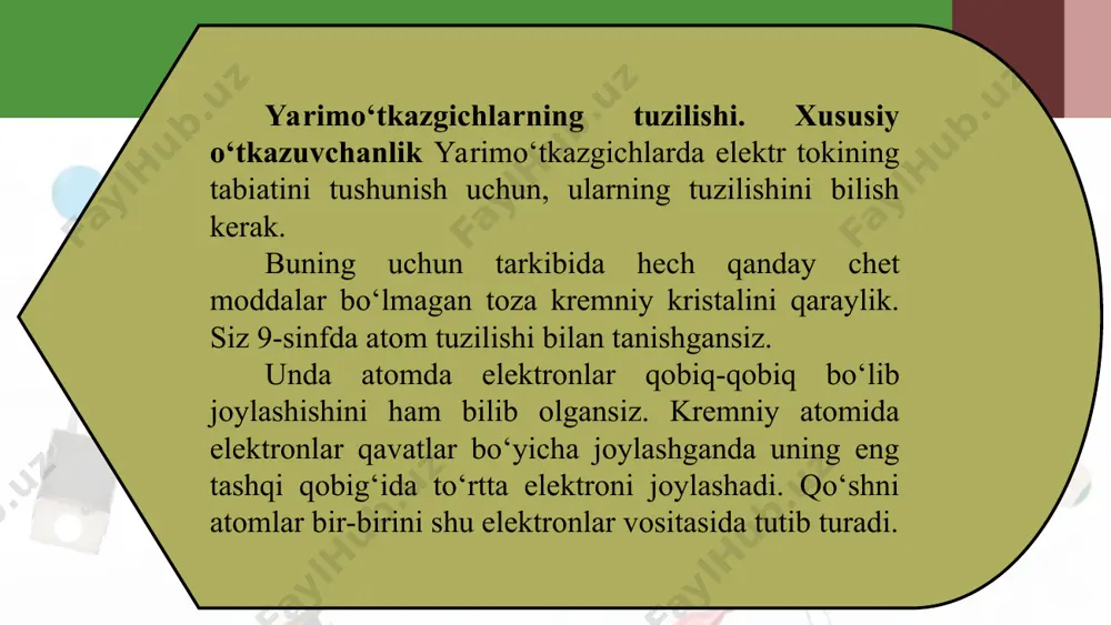 klardan iborat bo‘lgan aralashmali yarimo‘tkazgichlarni p-turdagi yarimo‘tkazgichlar deyiladi. bunday yarimo‘tkazgichlarda elektronlar asosiy bo‘lmagan zaryad tashuvchilar hisoblanadi.