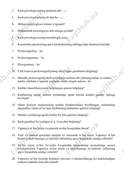 kasb psixologiyasi — DOCX