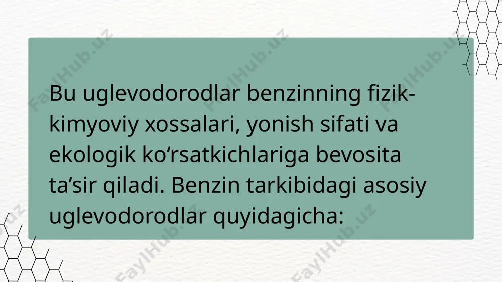 benzinni sifat tarkibiga turli uglevodorodlar sinfini taʼsiri - Page 4