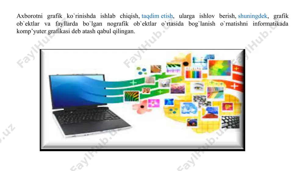 amda yyuksak saviyali san`at asarlarini yaratish mumkin. dastur ko`magida windows ning boshqa dasturlarida yaratilgan ixtiyoriy matn yoki grafik ma`lubotlar nusxasini olish yoki skaner qurilmasi yordamida o`ta qiyin talqindagi san`at asarlaridan nusxa olish tahrir qilish va chop qilish ishlari mazmuni bajarish mumkn «fayl» menyusi yordamida rasm chizish uchun yangi ishchi maydor hosil qilish, saqlangan rasmni diskdan o'qib olish, hosil qilingan rasmn saqlab qo'yish, rasmni boshqa nom bilan saqlash, ishchi maydonidagrasmni qog'ozga chop etish va dasturdan chiqish amallarini bajarish mumkin. u quyidagi amallardan iborat: bekor qilish (отменить) joylashtirish (вставить) qaytarish (повторить) hammasini belgilash (выделить все) qirqib olish (вырезать) faylga nusxalash (копировать в файл) nusxalash (копировать) fayldan olib qo'yish (вставить из файла) belguanganni tozalash (очистить выделеное) «tahrir» menyusi yordamida oxirgi bajarilgan amalni bekor qilish va qayta tiklash, tasvirning belgilangan qismini qirqib olish yoki nusxalash, olingan nusxani tasvirga joylashtirish yoki diskda saqlab qo'yish mumkin. u quyidagi amallar majmuiga ega: uskunalar majmui (набор инструментов) palitra …