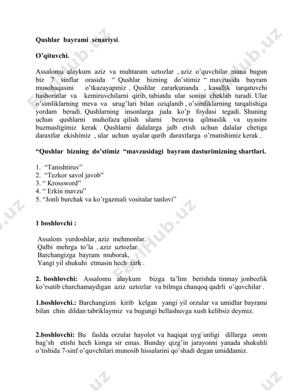 "qushlar bayrami" tadbiri ssenariysi - Page 4