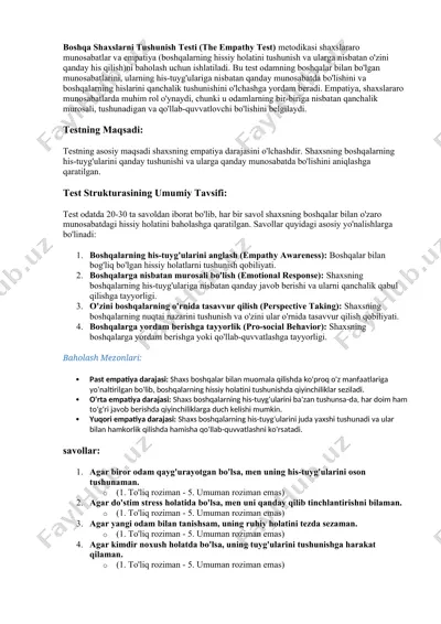 boshqa shaxslarni tushunish testi (the empathy test) — DOCX
