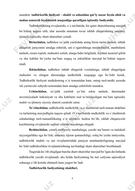 korxonalariga kiradi. o`zlarining holati bo`yicha ular davlatning ma’muriy-boshqarish tizimiga kiradi va biron-bir vazirlik, mahkama yoki mahalliy o`zini-o`zi boshqarish organlariga bevosita bo`ysunadi yoki ularning tarkibiy qismi hisoblanadi. ular olgan foydasidan soliq to`lamaydi. barcha daromad va xarajatlar davlat byudjeti orqali o`tadi. davlat ishlab chiqarish korxonalari – bu korxonalarning ancha keng tarqalgan tashkiliy, huquqiy shaklidir. ular alohidalashgan mol-mulkka ega bo`lib, xo`jalik faoliyati bilan birga davlat tomonidan belgilangan doirada boshqarish va tartibga solish vazifalarini ham bajaradi, ya’ni davlat korporasiyalari o`zida tijorat korxonalari va davlat organlari belgilarini mujassamlashtiradi. aralash kompaniyalar – hissadorlik jamiyatlari va majburiyatlari cheklangan shirkatlar shaklida tashkil qilinib, aksiyalari davlatga va xususiy omonatchilarga taalluqli bo`ladi. aralash kompaniyalar hissadorlik jamiyatlari to`g`risidagi qonun asosida ish yuritadi va yuridik shaxs hisoblanadi, xo`jalik faoliyatida xususiy firmalar bilan barobar tijorat asosida qatnashadi. shu bilan birga, ular xususiy firmalarga nisbatan ma’lum imtiyozlardan foydalanadi. bu imtiyozlarga davlat tomonidan moliyaviy yordam va dotasiyalar berish, chet el lisenziyalarini yengil shartlar bilan olish, …