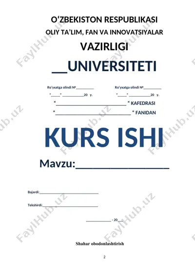 shahar yo‘llarini jihozlash loyihasi — DOCX