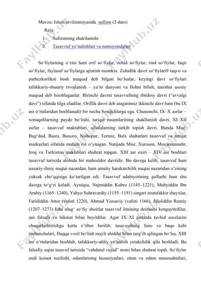 islom sivilizatsiyasida sufizm (2-dars) — DOC