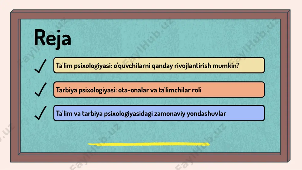 yonini yaxshilaydi va o'z-o'zini rivojlantirishga yordam beradi. o'quvchilarning individual xususiyatlari o'quvchilarning individual xususiyatlari ta'lim jarayonida muhim ahamiyatga ega. har bir o'quvchining o'ziga xos xususiyatlari, qobiliyatlari va qiziqishlari ta'limning samaradorligini oshirishda asosiy rol o'ynaydi. o'quvchilarning qobiliyatlari va qiziqishlarini inobatga olish, shaxsiy yondashuvni ishlab chiqish uchun zarur. bu yondashuvlar, o'quvchilarning o'z bilim va ko'nikmalarini rivojlantirishga yordam beradi. ta'lim jarayonida individual yondashuvlar o'quvchilarning xususiyatlariga mos ravishda amalga oshirilishi kerak. bu, ta'limni yanada samarali qilish va o'quvchilarning ehtiyojlarini qondirish imkonini beradi. o'quvchilarning individual xususiyatlarini tushunish, ta'lim jarayonida samaradorlikni oshiradi. bu, o'quvchilarning motivatsiyasini va rivojlanishini qo'llab-quvvatlaydi. o'quvchilarning ijtimoiy rivojlanishi ijtimoiy rivojlanish ta'limda muhimdir. bu o'quvchilarning o'zaro munosabatlari va ijtimoiy ko'nikmalarini rivojlantiradi. guruhda ishlash o'quvchilarga fikrlarini ifoda etish va hamkorlik qilish imkonini beradi, ijtimoiy ko'nikmalarni rivojlantiradi. ijtimoiy rivojlanishni qo'llab-quvvatlash uchun interaktiv o'yinlar va guruh muhokamalari kabi usullarni qo'llash mumkin. o'quvchilarning emotsional rivojlanishi emotsional rivojlanish ta'lim jarayonida muhim rol o'ynaydi. o'quvchilarning emotsional holati ularning o'qish va ijtimoiy …