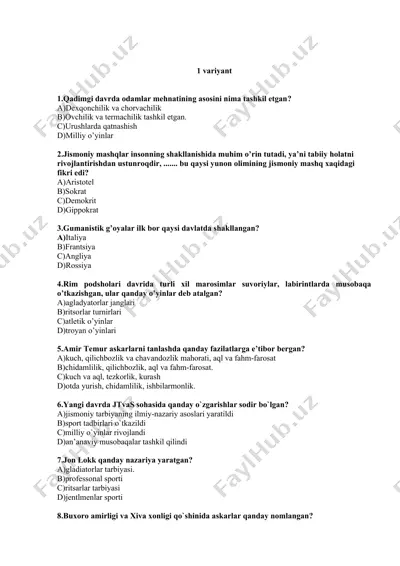 qadimgi davrda odamlar mehnatining asosini nima tashkil etgan — DOCX