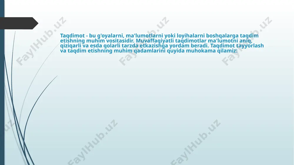 usullarini o'rgatish orqali media savodxonligini oshirishga yordam berishi mumkin. * manbalarni tekshirish va tanqidiy tahlil qilish: oav xizmatlarida manbalarni tekshirish va ma'lumotlarni tanqidiy tahlil qilish usullarini o'rgatish, iste'molchilarni haqiqatni aniqlashga yordam beradi. 3. media madaniyati va etikaga oid ma'lumotlar: * media madaniyati haqida ma'lumot berish: oav media madaniyati, turli xil media formatlari, ularning ta'sir kuchi va ijtimoiy mas'uliyati haqida ma'lumot beradi. * etika va axloqiy standartlar: oav xizmatlari axloqiy qoidalar, media etikasi, xolislik va haqiqatga rioya qilish masalalarini ko'tarish va iste'molchilarni bu masalalar haqida o'ylab ko'rishga undaydi. 4. media savodxonligi dasturlari va o'qitish: * media savodxonligi dasturlarini rivojlantirish: oav xizmatlarida media savodxonligini oshirishga qaratilgan dasturlar va loyihalarni taqdim etish. * ta'lim muassasalarida media savodxonligi kurslari: maktab va universitetlar darsliklarida media savodxonligini o'rgatish dasturlarini qo'shish. adabiyotlar www.informatika.uz www.muhaz.org 5. jamoatchilik muhokamasini rag'batlantirish: * media mazmuni haqida muloqotni rivojlantirish: oav iste'molchilarga media mazmunini muhokama qilish, fikr almashish va tanqid qilish imkoniyatini taqdim …