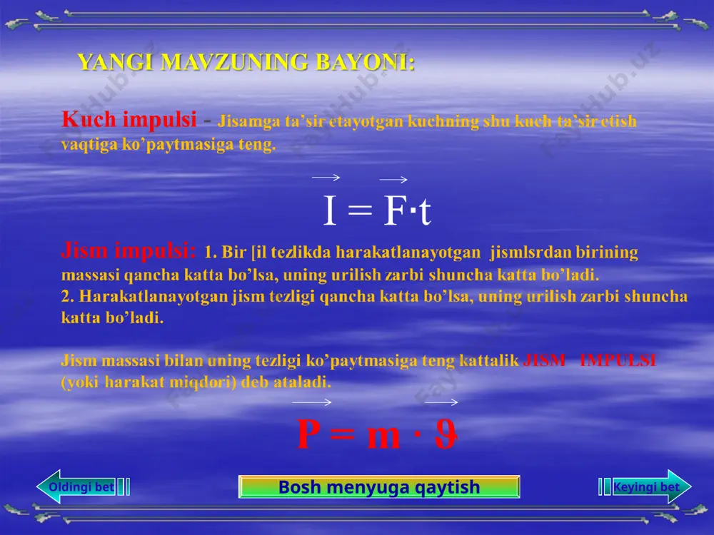o`rar. qilich kabi o`tkir, yurishi ilondek, chehrasi qayg`uli, oshiqlarga o`xshar. bosh menyuga qaytish e`tiboringiz uchun rahmat! foyfalanilgan adabiyotlar ro’yxati: 7-sinf darsligi. p. habibullayev va boshqalar, “o’zbekiston milliy ensiklopediyasi” davlat ilmiy nashriyoti, toshkent – 2017. “qiziqarli fizika” 1-kitob, ya. i. perrelman “meriyus” nashiryoti toshkent – 2009. “elementar fizika masalalari” m. ismoilov, m.g. xaliulin “oqituvchi” nashiryoti toshkent – 1993. “fizikadan testlar va ularning yechimi” m. muhiddinov va boshqalar, “ozbekiston” nmiu toshkent – 2016. www.iptd-uzbekistan.uz internet sayti ma’lumoti. www.vertual-lobaratoriya.uz internet sayti ma’lumoti. audio1.wav image2.jpeg image3.png audio2.wav image4.png audio3.wav image5.jpeg image6.png audio4.wav image7.png image8.png audio5.wav image9.png image14.png image15.png image10.png image11.png image12.png image13.png image16.png image17.jpeg image18.png image19.png image20.png image25.png image26.png audio6.wav image21.jpeg image22.png image23.png image24.png image27.jpeg image28.jpeg image29.jpeg audio7.wav image30.jpeg image31.jpeg image32.jpeg image33.jpeg image41.png image42.png image43.png image44.png image45.png image46.png image47.png image48.png audio8.wav image34.jpeg image35.jpeg image36.png image37.gif image38.png image39.png image40.png audio9.wav image49.jpeg image1.jpeg /docprops/thumbnail.jpeg