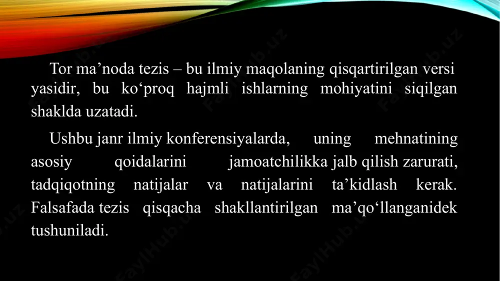 lar; suratlar, hujjatlar, kitoblar, diagramma kabi ko‘rgazmali qurollar) mavjud. ularning hammasi leksiyaning mazmuniga bo‘ysinuvchi vosita, mazmunning “libosi”dir. 1 ќ.i.umurov. lektsiya nazariyasi va metodikasi. samarљand: 1988 yil, 41-48-betlar. 3. bugungi talabalarning diqqatini oddiy haqiqatlar, qolip fikrlarni takrorlash va quruq til orqali bayon qilish bilan jalb qilib bo‘lmaydi. bir xil ohangdagi va tempdagi monolog bilan ularning uyqusini qochirish ham qiyin. shuning uchun o‘rni bilan talabalarning his-tuyg‘ularini jo‘shdiradigan, uyqularini qochiradigan obrazlilikning ta’sirchan ko‘rinishidan (o‘xshatish, kinoya, mubolag‘a, ritorik so‘roq, ritorik murojaat, hazil-mutoyiba va shu kabilardan) foydalanish maqsadga muvofiqdir. 4. o‘qituvchi nojo‘ya, yasama qiliqlardan, bir xil va tinimsiz harakatlardan, tashqi qiyofani (kiyimlarni, sochni) auditoriyada tartibga solishdan, xomuza tortishdan, burun qoqishdan, yuzni burishtirishdan, po‘pisa va qo‘pollik qilishdan, qo‘lni “bigiz” qilishdan saqlanishi – bular madaniyasizlik belgilari ekanini esdan chiqarmasligi shart 5. albatta, imo-ishoralar tili talabalarni engillikka, odobsizlikka, inson qadr-qimmatini erga urishga o‘rgatmasligi zarur. tili yo‘q xatti-harakatlarning hamma ko‘rinishlari insoniylashgan bo‘lishi va har birining asosida samimiylik, haqiqat, odoblilik …