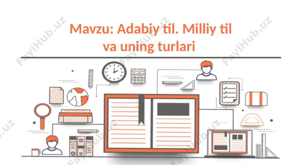ligi) hozirgi o‘zbek tilining lug‘aviy me'yori deganda, so‘z variantlarining hamma uchun tushunarli bo‘lgan ko‘rinishini tanlab olish tushuniladi. til birliklarining og'zaki nutq jarayonida adabiy til me'yorlariga muvofiq kelishidir. ammo og'zaki nutq yani talaffuz me'yorlari o'zbek tilshunosligida qat'iy belgilanmagan. bu urg'uni sóz va gaplarda tog'ri qóllash me'yori tushuniladi. masalan: etik, bog'lar adabiy tilining quyidagi me'yorlari mavjud 08 07 06 05 grammatik me'yor hozirgi tilimizda turlovchi va tuslovchi shakllarning eng maqbul variantlari tanlab olingan va ular nutqda barqaror shaklda ishlatilmoqda so‘z yasalish imloviy (orfografik) grafik (yozuv) sóz yasovchi qo'shimchalarning fonеtik tuzilishi jihatidan bir qolipda ishlatilishi sóz yasalishi me'yori hisoblanadi. ammo, nutqda sifat yasovchi –li va ot yasovchi –lik qóshimchalari farqlanmay qóllanilmoqda adabiy tilning madaniylik darajasini, belgilovchi asosiy meznlardandir. bosh va kichik harflar hamda yozma va boshqa shakl kórinishlariga ega bólgan yozuv me'yoridir adabiy tilining quyidagi me'yorlari mavjud 10 09 uslubiy meʼyor til birliklarining nutqda sharoitga qarab eng ma'qulini qóllashdir. masalan sinonim soʻzlardan toʻgʻri …
