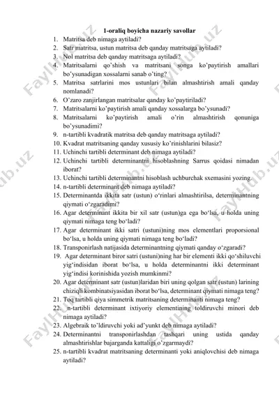 matritsalar va chiziqli algebra bo‘yicha nazariy savollar to‘plami — DOCX