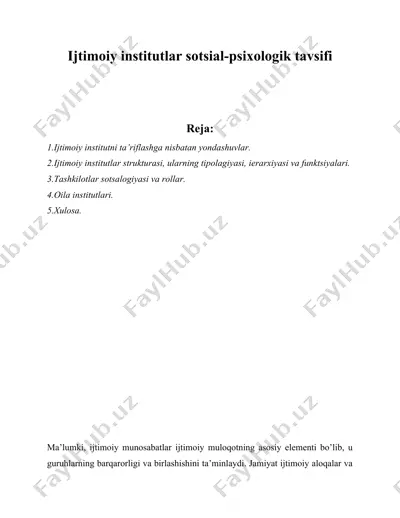 ijtimoiy institutlar sotsial-psixologik tavsifi — DOCX