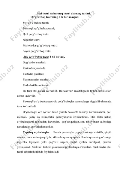 stol teatri va barmoq teatri — DOCX