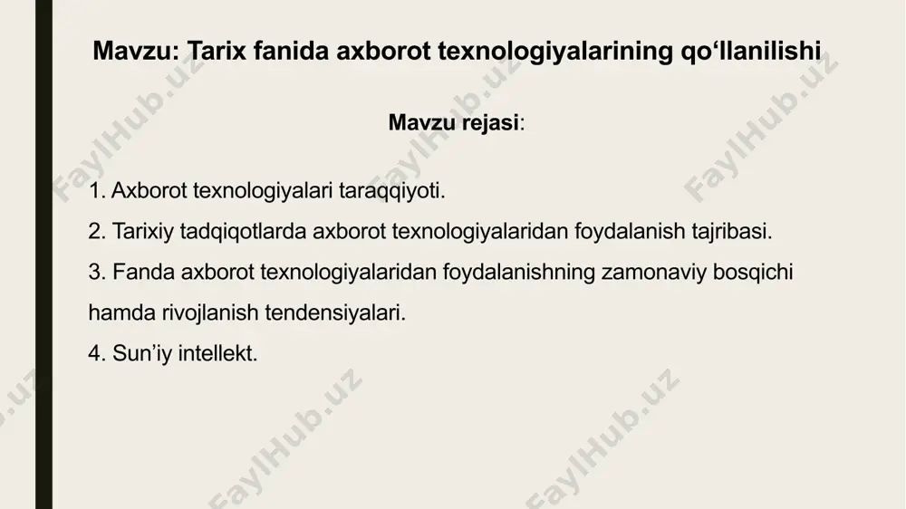 lektron (1940-yildan hozirgi kungacha). sunʼiy intellekt (si; inglizcha: artificial intelligence, ai) – inson intellektiga taqlid qilishga qodir boʻlgan mashinalar yaratishga qaratilgan fan va texnologiya sohasi. bugungi kunda keng qoʻllanilib kelinayotgan sunʼiy intellekt texnologiyalariga aqlli veb-qidiruv tizimlari (masalan, google search), tavsiya tizimlari (youtube, amazon va netflix), tabiiy tilni tushunish (google assistant, siri va alexa), oʻzini-oʻzi boshqaradigan avtomobillar (masalan, waymo) va boshqalarni misol qilish mumkin. alan turing sunʼiy intellekt sohasida olib borilgan ilk tadqiqot muallifi boʻlgan. sunʼiy intellektga 1956-yili mustaqil fan sohasi sifatida asos solingan. shu yilning yozida dartmouth kollejida oʻtgan anjumanda john mccarthy “sunʼiy intellekt” atamasini birinchi marta ishlatgan va tarixga mazkur atama muallifi oʻlaroq kirgan. sunʼiy intellekt boʻyicha tadqiqotlar xx asr oʻrtalaridan beri qilinib kelinsa-da, unga nisbatan ommaviy qiziqish 2012-yilda chuqur oʻrganuv boshqa sunʼiy intellekt metodlaridan ustunligini namoyon etganda hamda 2017-yilda transformer arxitekturasida erishilgan yutuqlar ortidan keskin ortgan. 2020-yillar boshlarida mazkur soha gurkirab rivojlanib, koʻplab shirkatlar, universitetlar va laboratoriyalar sunʼiy …