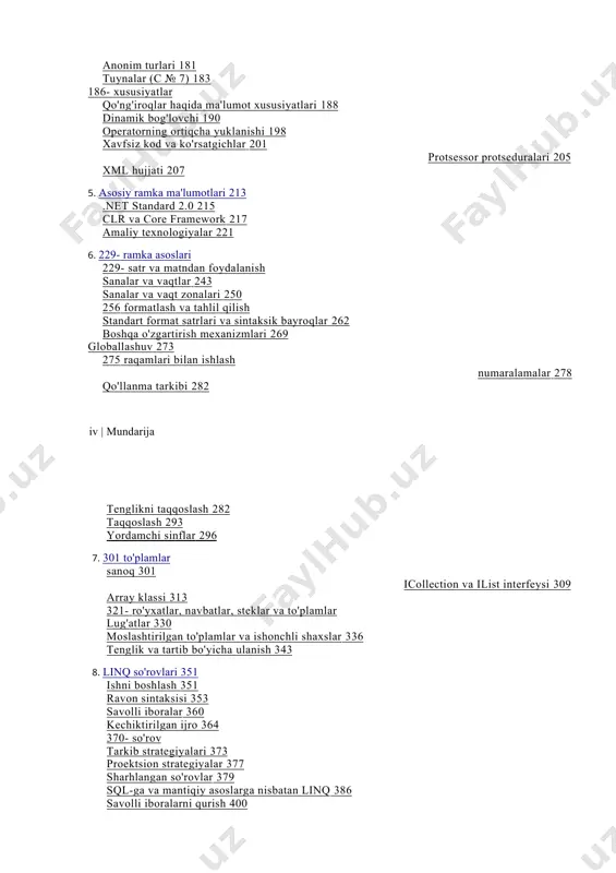34 13. diagnostika hyperlink "https://translate.googleusercontent.com/translate_f" \l "bookmark1081" 539 shartli kompilyatsiya 539 543-sonli nosozliklarni tuzatish va trass darslari debugger integratsiyasi 546 jarayonlar va jarayonlar 547 stacktrace va stackframe 548 windows voqealari jurnallari 550 ishlash hisoblagichlari 553 sekundomer 558 14. moslik va asinxronlik hyperlink "https://translate.googleusercontent.com/translate_f" \l "bookmark1082" 559 kirish 559 zarrachalar 560 577- topshiriqlar asinxroniya tamoyillari 585 c # 590- dagi asenkron funktsiyalar asenkron naqshlar 606 eskirgan naqshlar 614 vi | mundarija 15. oqim va i / o hyperlink "https://translate.googleusercontent.com/translate_f" \l "bookmark1084" 617 oqim arxitekturasi 617 619 oqimlaridan foydalanish oqim adapterlari 633 siqish oqimlari 641 643 zip fayllari bilan ishlash fayl va katalog operatsiyalari 644 uwp 654- dagi i / o-fayl 657 -sonli xotira xaritalari izolyatsiya qilingan saqlash 659 16. tarmoqlar hyperlink "https://translate.googleusercontent.com/translate_f" \l "bookmark1083" 661 tarmoq arxitekturasi 661 664 manzillari va portlari 665 uri 667 mijoz-yon sinflari http 680 bilan ishlash http serverini yozish 686 ftp 689- dan foydalanish dns 691- …