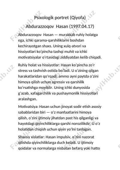 psixologik portret (qiyofa) — DOCX