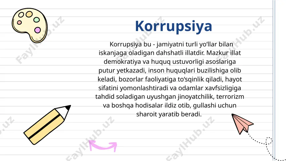 bu hol qabilada ma’lum mavqega ega bo‘lish uchun qabila sardorlariga sovg‘alar berish odatidan kelib chiqqan deb taxmin qilinadi. o‘sha davrlarda bu normal holat sifatida qabul qilingan. biroq davlat apparatining murakkablashuvi va markaziylashuvi korrupsiyaning davlat rivojlanishiga katta to‘siq ekanligini ko‘rsatdi. korrupsiyaning tarixiy o‘zaklari korrupsiyaning tarixiy o‘zaklari xviii asrning ikkinchi yarmiga kelib jamiyat davlat boshqaruv apparatining ish sifatiga toboro ko‘proq ta’sir ko‘rsata boshladi. bu o‘sha davrda qabul qilingan bir qator qonun hujjatlarida o‘z aksini topgan. siyosiy partiyalarning vujudga kelishi va ularning mamlakat hayotidagi o‘rnining oshib borishi xix-xx asrlarda rivojlangan davlatlarda korrupsiyaning dunyoning boshqa mamlakatlariga nisbatan ancha kamayishiga olib keldi. jumladan, 1787-yilda qabul qilingan aqsh konstitutsiyasida pora olish aqsh prezidentini impechmentga tortish mumkin bo‘lgan ikki jinoyatning biri sifatida ko‘rsatib o‘tilgan. ushbu illatni tadqiq qilgan bir qator yirik mutaxassislar quyidagi faktorlarni korrupsiyani yuzaga keltiruvchi omillar sifatida ko‘rsatadi. ikki xil ma’noni anglatuvchi qonunlar — ushbu vaziyat huquqni qo‘llovchi mansabdor shaxs tomonidan qonunlarni turlicha qo‘llash imkonini …