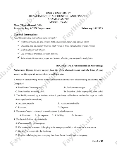 model exam: fundamentals of accounting i — DOCX