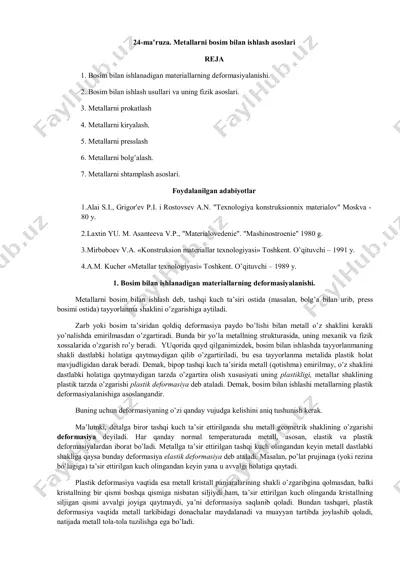 metallar bo'sim bilan ishlash asoslari — PDF