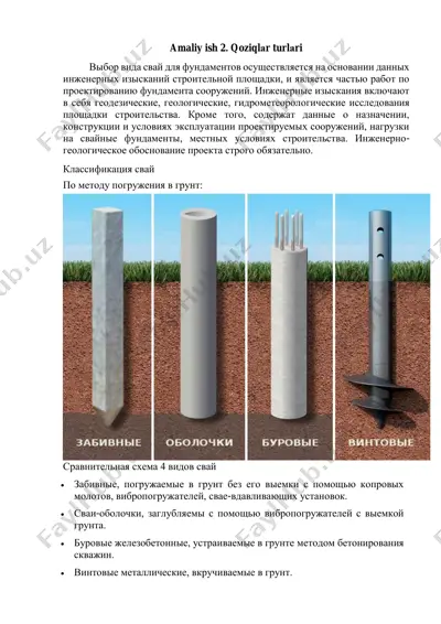 amaliy ish 2. qoziqlаr turlаri — PDF
