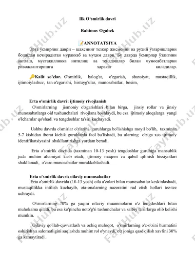 erta o'smirlik davri — DOCX